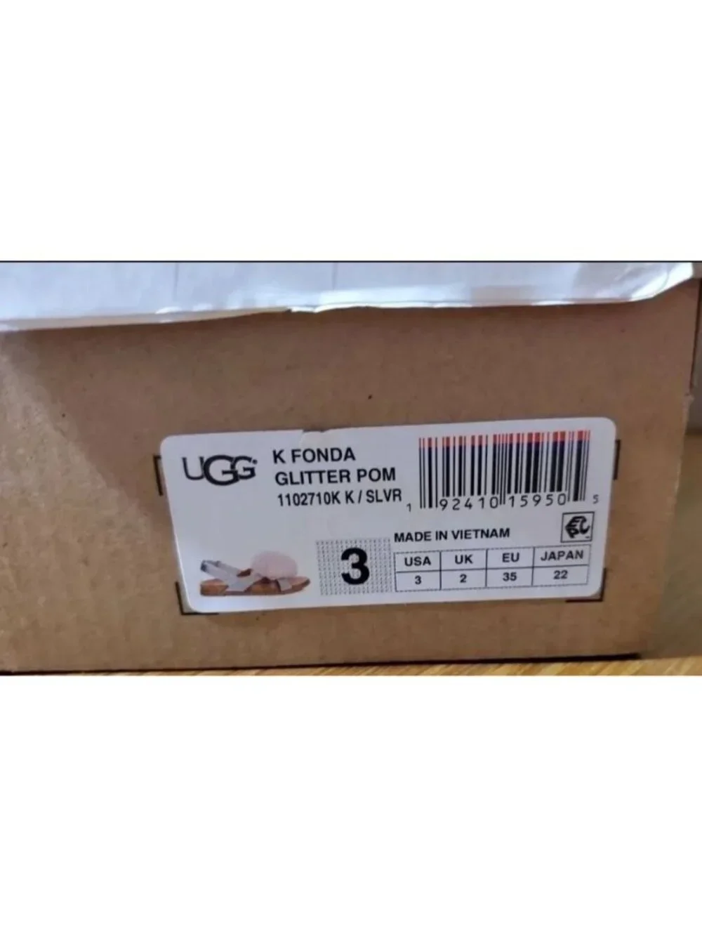UGG Kids Girls 3 Fonda Sandals Pom-pom Glitter Open-toe Shoes Loop Ankle Strap